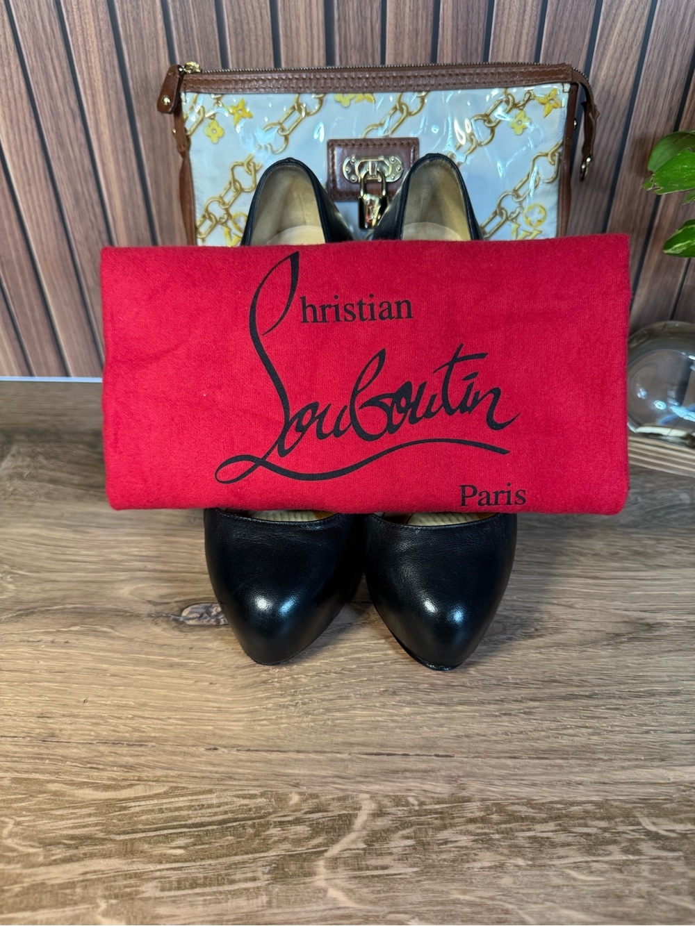 Christian Louboutin Red Bottoms Black Leather Pumps Heels Platform, Size 37